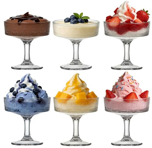 Set di 6 ciotole da dessert in vetro per gelato, 200 ml, bicchieri da cocktail per bambini, trasparenti, per budino, insalata, yogurt, frutta, mousse, cheesecake, cottura