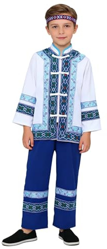 Msemis Barn pojkar traditionella etniska minoriteter kostym kortärmad broderad skjorta och byxor set 2 stycken kläder uppträdande kostym fest B typ B 116-122