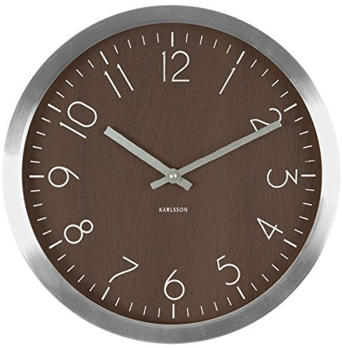 KARLSSON Wall Clock Wood Charm XL Dark Wood, alu case D. 60cm, H. 5cm, Excl. 1 AA Batt., BOX32 Design