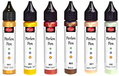 Viva Decor Perlen Pen 6 x 28 ml (Set Royal Flair) Waschmaschinenfeste, formstabile Stoffmalfarbe für Linien & Punkte. 3D Liner Pearl Pen Textilstifte T-Shirt Marker Perlenstift Stofffarbe