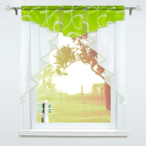 SCHOAL Scheibengardinen Küche Bistrogardinen Voile Transparente Kurzgardinen Kleinfenster Gardinen mit Kräuselband/Tunnelzug 1 Stück BxH 100x100cm Grün