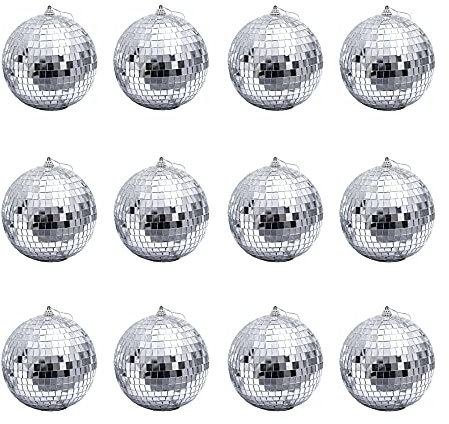 12 palline da discoteca a specchio in argento da 1,2 cm, per albero di Natale, per feste di Natale, matrimoni, decorazione di illuminazione effetto