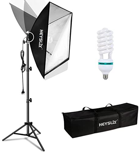 Heysliy Softbox Kit de Iluminación de Fotografía 50x70cm, Luz de Estudio con 150W 5500K Bombilla de Luz Diurna, Softbox Kit de Iluminación para Retrato, Fotografía de Producto, Grabación de Vídeo
