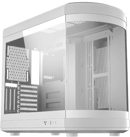 iONZ KZ-T22 Full ATX PC Gaming Case with Panoramic Tempered Glass Dual Chamber, Front I/O USB Type-C | White No Fans