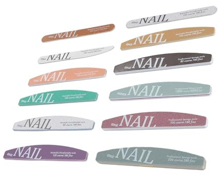 Lima per Unghie per Unghie Acriliche, 12 Lime per Unghie a Mezzaluna Lucidanti, Lima per Unghie Lavabile Durevole per Salone di Casa, Lima per Cura delle Unghie con Grana Lucidante