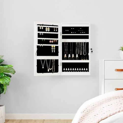 Smyckeskåp spegel med smycken förvaring möbler-set-spegel smyckeskåp med LED-lampor väggmonterad vit