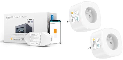 Meross Ouvre-Porte de Garage Connecté, Télécommande de Porte Intelligent & Prise Connectée (Type E), Lot de 2 Prises WiFi Compatibles avec Apple HomeKit, Siri, Alexa