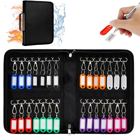 JABNOW Organizer Chiavi con Cerniera Impermeabile e Ignifugo con 28 Ganci e Cartellini Portachiavi Portatile, Custodia per Chiavi Portatile per Uffici Agenzie Immobiliari Hotel e Gestori di Affitti