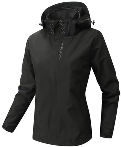 WINKEEY Veste Softshell Femme Imperméable Respirante Coupe-Vent Légère avec Capuche Veste de Pluie Extérieur pour Randonnée