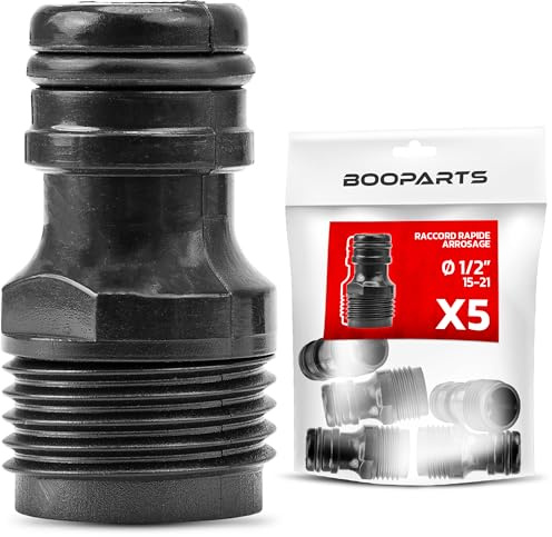 BOOPARTS – Conector rápido macho para grifo 1/2 (15/21) | Adaptador de rosca BSP para manguera de jardín, riego e IBC | Conexión rápida universal – Pack de 5