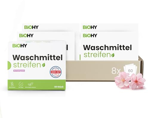 BiOHY Laundry Detergent Sheets with Spring Fragrance (8 x 60 Pieces) | Sustainable Universal Travel Detergent Without Plastic | 100% Biodegradable Washing Paper | Water Soluble Detergent Strips