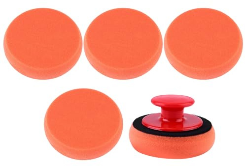 STOBAZA Set 6 Pezzi Spugne per Lucidatura Auto con Manico, Tampone Lucidante per Ceretta Carrozzeria, Strumenti Manuali per Lucidare Vernici e Superfici in Spazi Ristretti