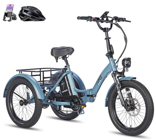 Fafrees Triciclo Eléctrico F20 Mate para Adultos, Plegable 20 x 3, Batería de 48 V/20 Ah, Frenos Hidráulicos, Triciclo de Carga Eléctric 250W, Alcance 115km (Azul, Cesta estándar)