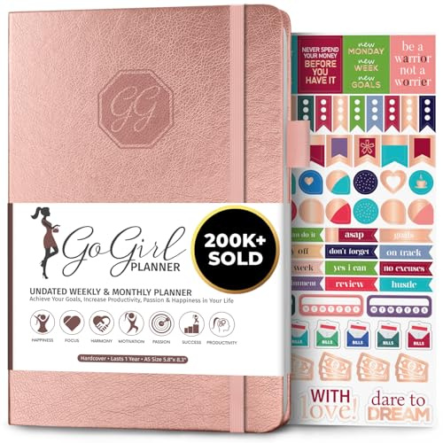 GoGirl Planner Pour Femmes - Agenda Hebdomadaire Format A5, Journal Des Objectifs et Agenda Pour Améliorer la Gestion Du Temps. Non Daté - Commence à n'importe Quel Moment, Dure 1 An - Or Rose