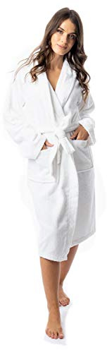 Daisy Dreamer Womens Robe Luxury Terry Towelling 100% Cotton Dressing Gown Bathrobe Highly Absorbent Ladies Hooded Bath Wrap, White 12-14