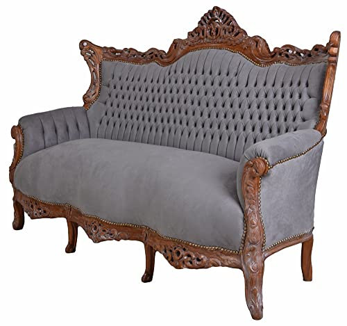 XXL Sofa Barock Samtsofa Grau Polstercouch Antik Salonsofa Sitzbank 200cm Retro cat599g19 Palazzo Exklusiv