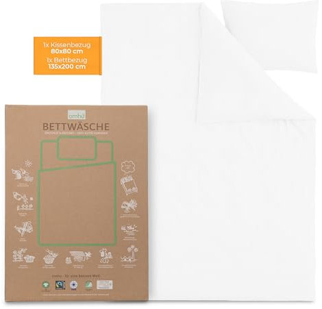 OMHU Perkal Bettwäsche | Bettwäsche 135x200 Weiß | Kuschelige Bettwäsche aus Bio-Baumwolle | Bettwäsche-Set mit 1x Bettbezug 135x200 + 1x Kissenbezug 80x80