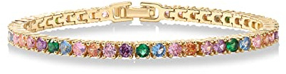 PAVOI 14K Gold Plated Brownish Multi Colored Cubic Zirconia Tennis Bracelet | Yellow Gold Bracelets for Women | 6.5 Inches
