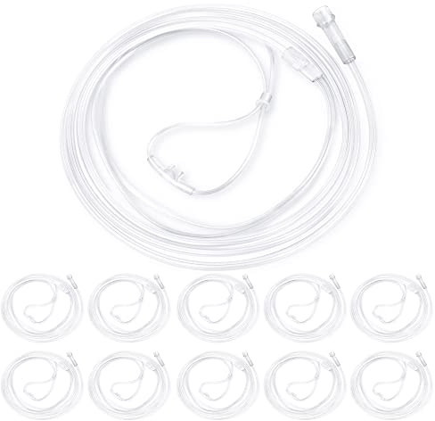 ANSNF Cánula nasal de oxígeno estándar para adultos, material suave, resistente a las torceduras, tubo ligero, transparente (paquete de 10)