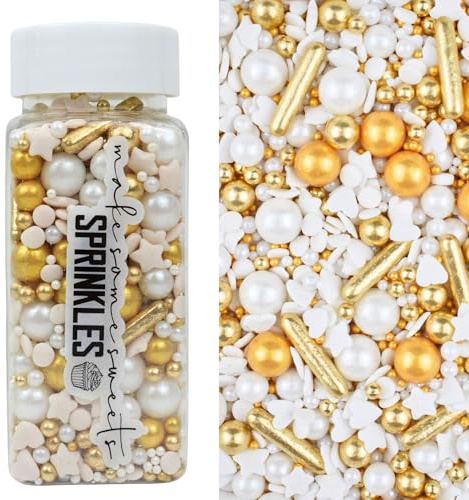 MakeSomeSweets SHINY SMILE - ORO, BIANCO - Commestibili Sprinkles Vegani – Decorazioni per Torte di Lusso, 100g