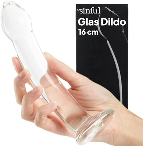 Sinful Glasdildo 16 cm - Curvy Anal Dildo Glas - Transparenter G Punkt und Prostata Penis Glas Dildo für Frauen, Männer & Paare - Anfänger Sexspielzeug Dildo aus Bruchsicherem Borosilikatglas