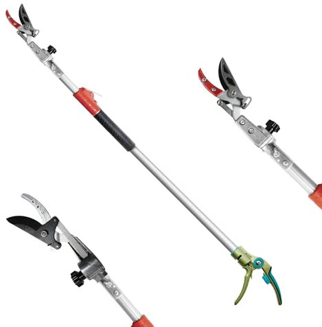 GARTOL Pruner for Garden, Cut Upto 1 Inch & Hold Telescopic Pole Pruner 190cm-320cm, Fruit Picker with Rotating Blade Head, Lightweight Aluminum Extendable Handle for Tree Branch Cutter,Silver