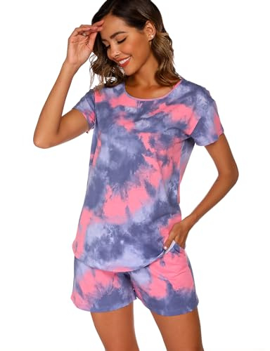 ENJOYNIGHT Women's Pyjama Sets Cotton Printed Nightwear Summer Pjs Set
