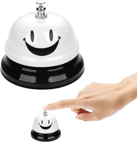 Tischglocke,Tischklingel,Smiley Glocke mit Knackigem Klingeln,Metall Rezeptionsklingel für Restaurant Hotel Service Bar Haustier Hochzeit (Weiß)