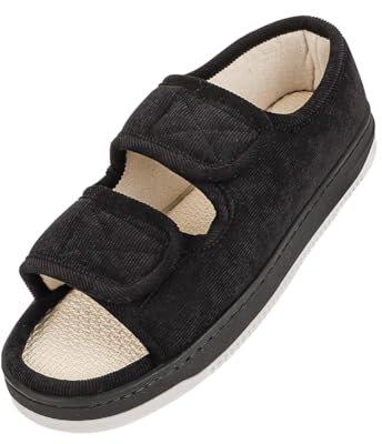 XGOPTS Orthopädische Hausschuhe Damen Herren Senioren Schuhe mit Klettverschluss Verstellbare Reha Sandale Stretch Unisex Rutsch Fußpflegeschuhe Schwarz 39-40