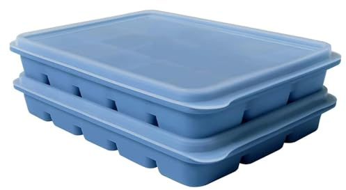 Eiswürfelform, 2 Stück 30 Fach Silikon Eiswürfelform mit Deckel, Blau Silikon Eiswürfelschale, Stapelbar Eiswürfelbehälter Mit Deckel BPA Frei für Cocktails Whisky Wein Obst Fruchtpürees Eiscreme
