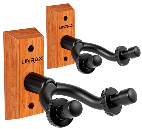 LINRAX GH3 Gitarr Väggfäste, 2-Pack Gitarr Vägghängare, Ek Gitarrhängare Väggkrok, Gitarrhållare för Akustisk Gitarr, Elgitarr, Bas, Ukulele, Banjo, Mandolin