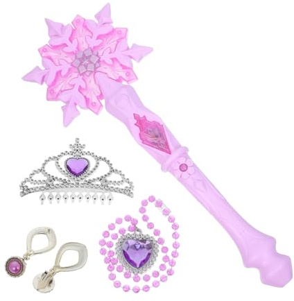 Kisangel 1 Set Schneeflocken-Zauberstab leuchtstab, Rosa Leuchtstab kinder glitzer mit Prinzessinnenkrone, Halskette Und Ohrringen für Feenkinder, Mädchen, Party, Cosplay-dekor
