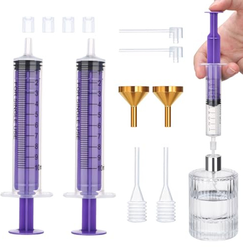 Segbeauty Trasferimento di Profumo Cosmetico, Siringa 10ml in Plastica e Imbuto Metallico, Pipetta e Pompa, Strumenti per la Ricarica del Profumo (Viola)