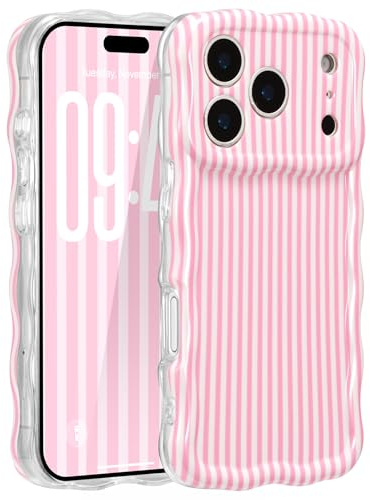 ZCDAYE for iPhone 17 Pro Max Case Wavy Edge Phone Case Pink Stripes