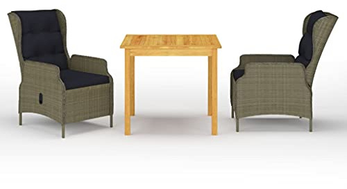 QJBSAVVA Gruppo da pranzo in rattan di acacia, 85 x 85 cm, impilabile, molla a gas, balcone, terrazza, 110 kg