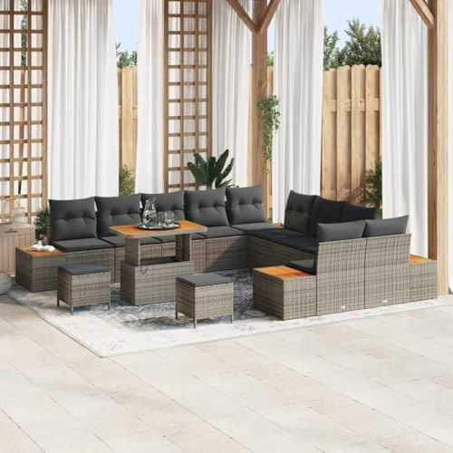 Frdhee Loungesofa Couch Gartenlounge Sofa,Garten Sofa Set mit Kissen mit Speicher Grau Poly Rattan,Für Outdoor Garten Terrasse Balkon,Einfach Zu Warten