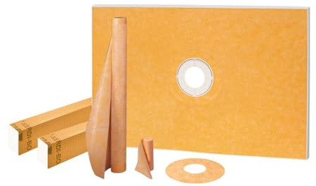 Schluter Kerdi Shower Kit with Shower Tray, Curb, Waterproofing Membrane, Strips & Seals - 48 x 72 Tray Size, Center Outlet Position - KSK12201830