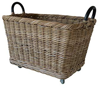 B18-AR Cesto Portalegna in Rattan Naturale con Ruote (Big)