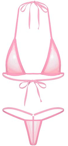 YOOJIA Kvinnors sexiga mikrostringtrosor brasiliansk bikini 2 delar baddräkt mini tankini push up bikini öppen behå push up bh push up badtopp med G-string snöre naken flesse, rosa, One size