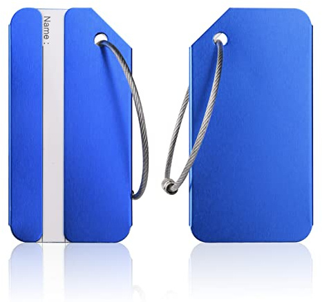 Flintronic 2 Pièces Etiquette Bagage, Bagages Étiquettes en Alliage d'aluminium avec Cordes en Acier Inoxydable, Étiquette bagage valise en aluminium avec carte d'identité