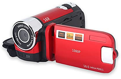 Ejoyous Camara Video Niños, Videocámara Digital Full HD 16X Cámara de Video de Alta Definición con Pantalla Giratoria de 270 Grados Admite Fotografía y Video con Pantalla de 2.7 Pulgadas (Rojo)