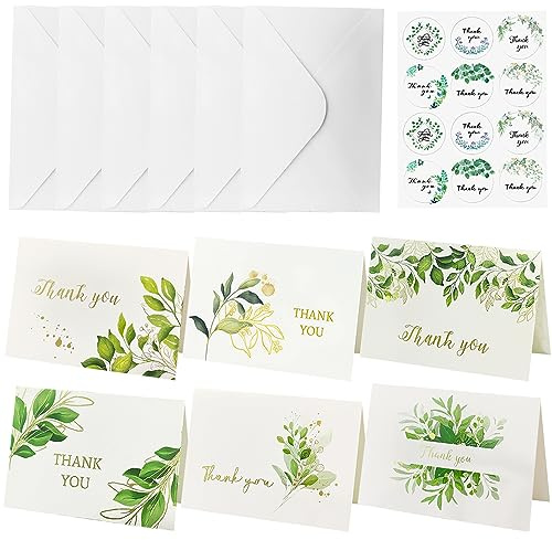 Paquete de 12 tarjetas de felicitación de agradecimiento, estilo frondoso, tarjetas de agradecimiento, paquete múltiple con 12 sobres y 12 pegatinas para profesores, cumpleaños, bodas, graduación