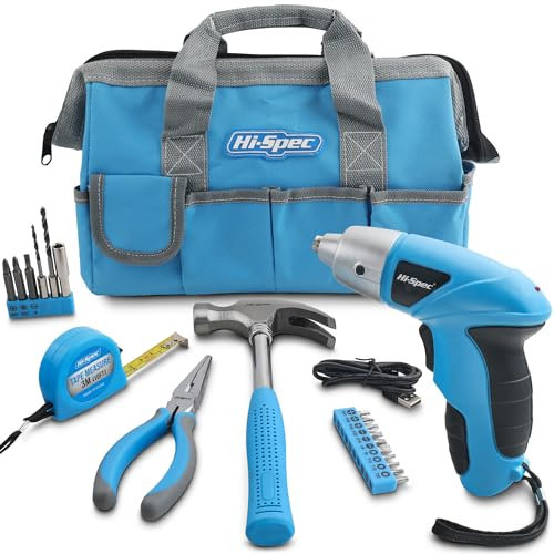 Hi-Spec 20pc Blue USB 3.6 Electric Power Screwdriver & Home DIY Tool Kit. All Essential Repairs in a Bag