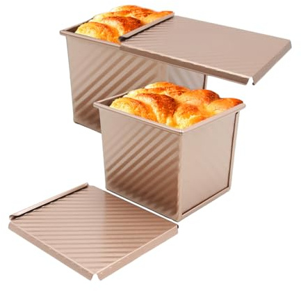 Saihisday 2Pcs Nonstick Square Loaf Pan With Lid, 4.53x3.94x4.33inch, 250g