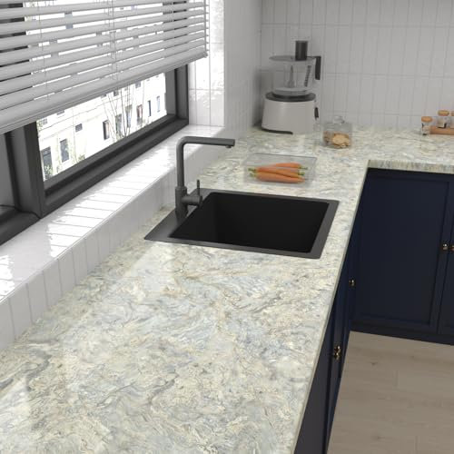 VaryPaper Papel Pintado Marmol Pared Vinilo Marmol 40cmx200cm Papel Adhesivo para Muebles Marmol Vinilo Adhesivo Encimera Cocina Papel para Paredes Baño Lavable Papel Tapiz Comedor Armarios Mesas
