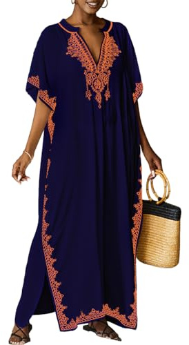 Bsubseach Strandkläder för dam, lång turkisk kaftan, strandöverdrag och strandklänning, one size