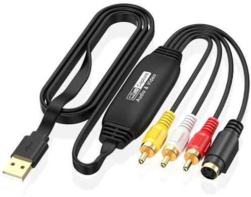 Hdiwousp Convertisseur VHS vers numérique, USB 2.0 Vidéo Audio Capture Card Convertir Analogique Old VHS Mini DV Hi8 DVD VCR en convertisseur numérique pour Mac/Windows 2000/10/8/7/Vista/XP