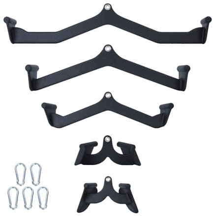 yoakaiax 5Pcs LAT Pulldown Attachment, LAT Pull Down Bar for Cable Machine, Home Gym Fitness Rowing T-bar V-bar Pulley Cable Machine Attachments, Back Tricep Bar Strength Training Handle Black