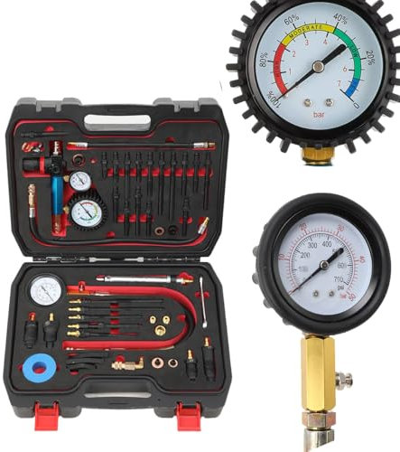 QWEXOB 46-tlg Profi Kompressionstester Druckverlust Tester Diesel Benzin Motoren Prüfer kompatibel mit Diesel- und Benzinmotoren, Druckverlustprüfer für Benzin u Dieselmotoren PKW LKW Motorrd