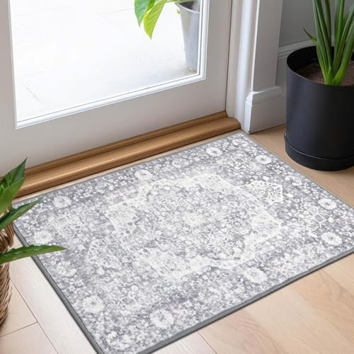 TUKDAK Fußmatte Innen 40x60cm, Vintage Blumendruck Rutschfester Fussmatte Waschbar, Boho Kleiner Teppich, Fußmatten für Haustür Küche Ecke Schlafzimmer Badezimmer